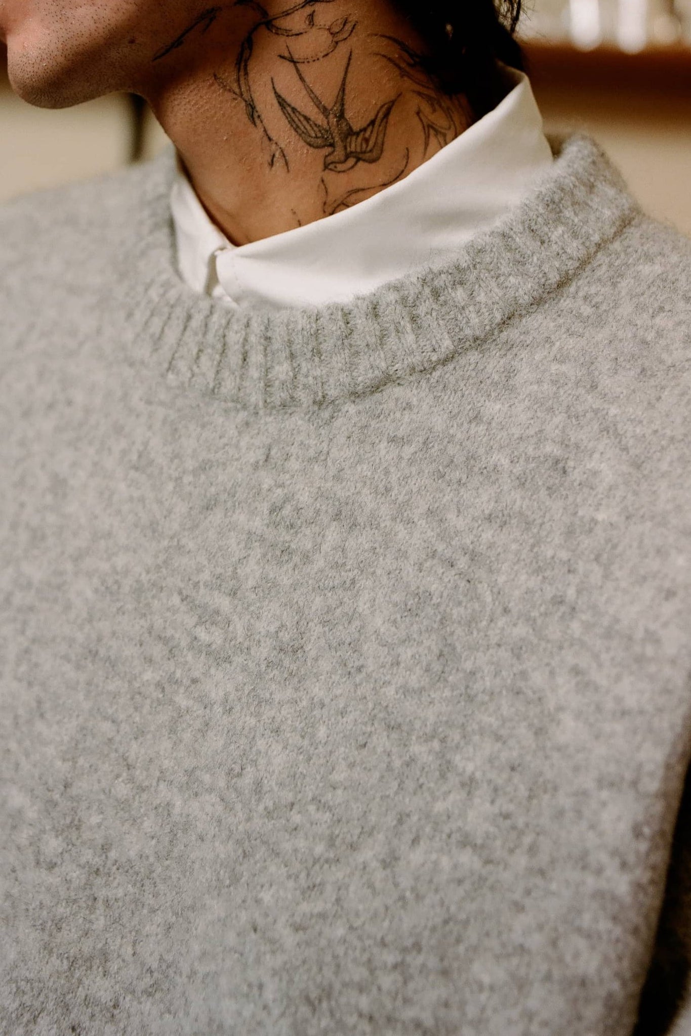 mohair knitted crewneck grey/ecru