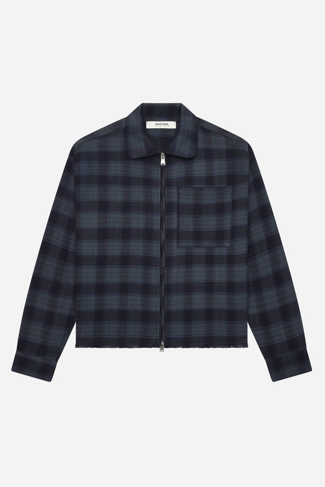 plaid zipped overshirt dark navy