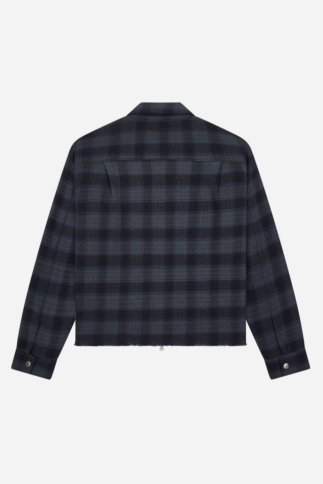 plaid zipped overshirt dark navy
