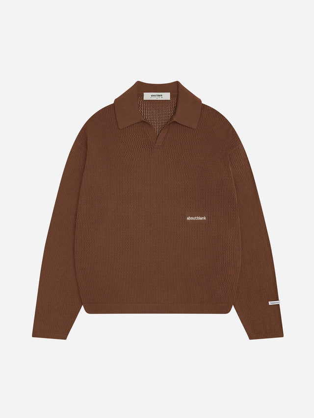 resort long sleeve knit polo brown