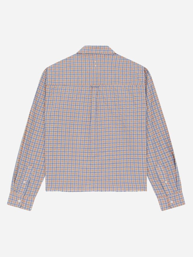 raw edge check shirt tan