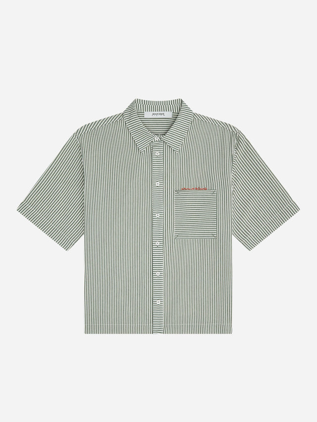 seersucker short sleeve shirt green