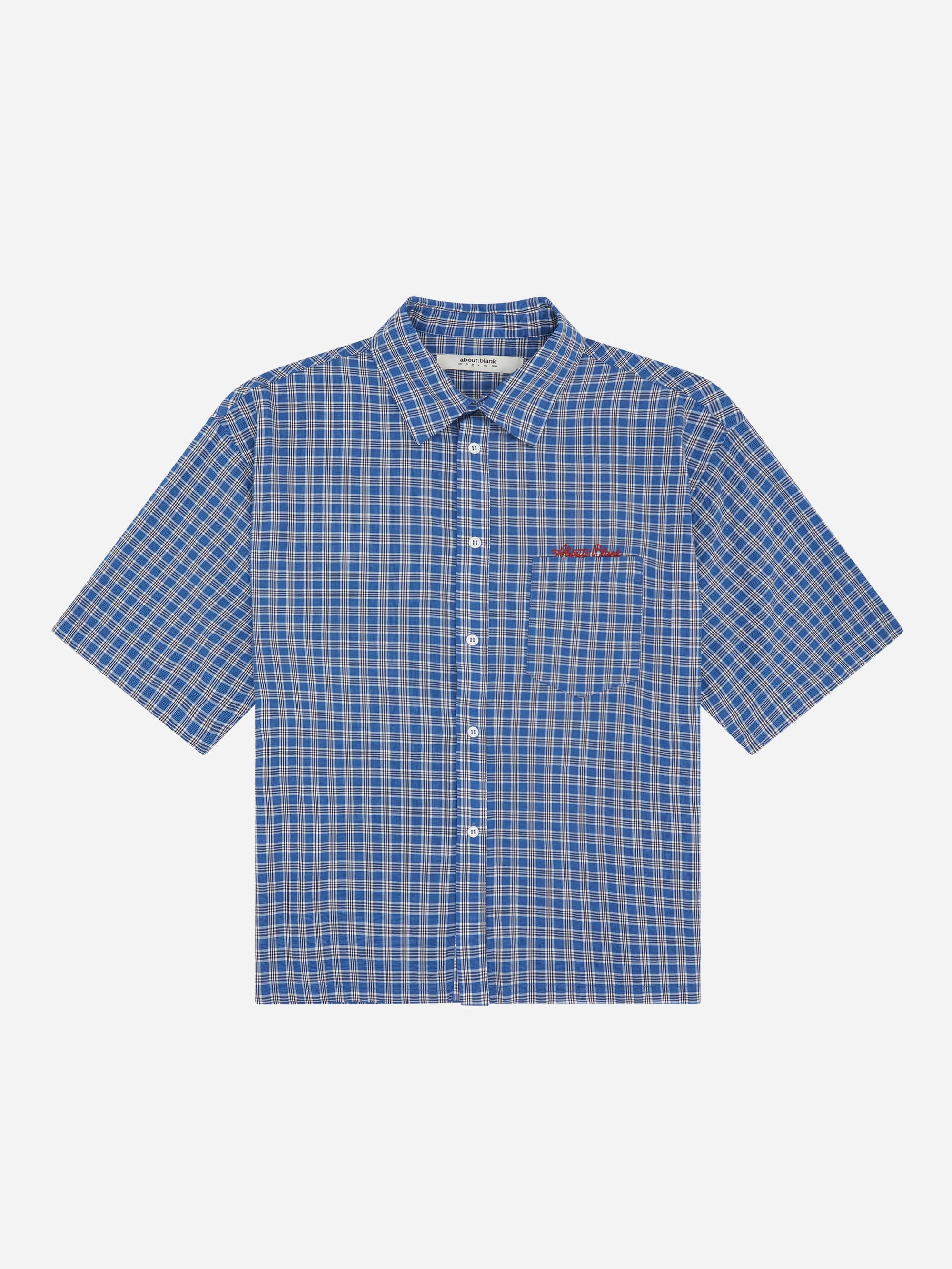 about:blank | raw hem s/s check shirt blue