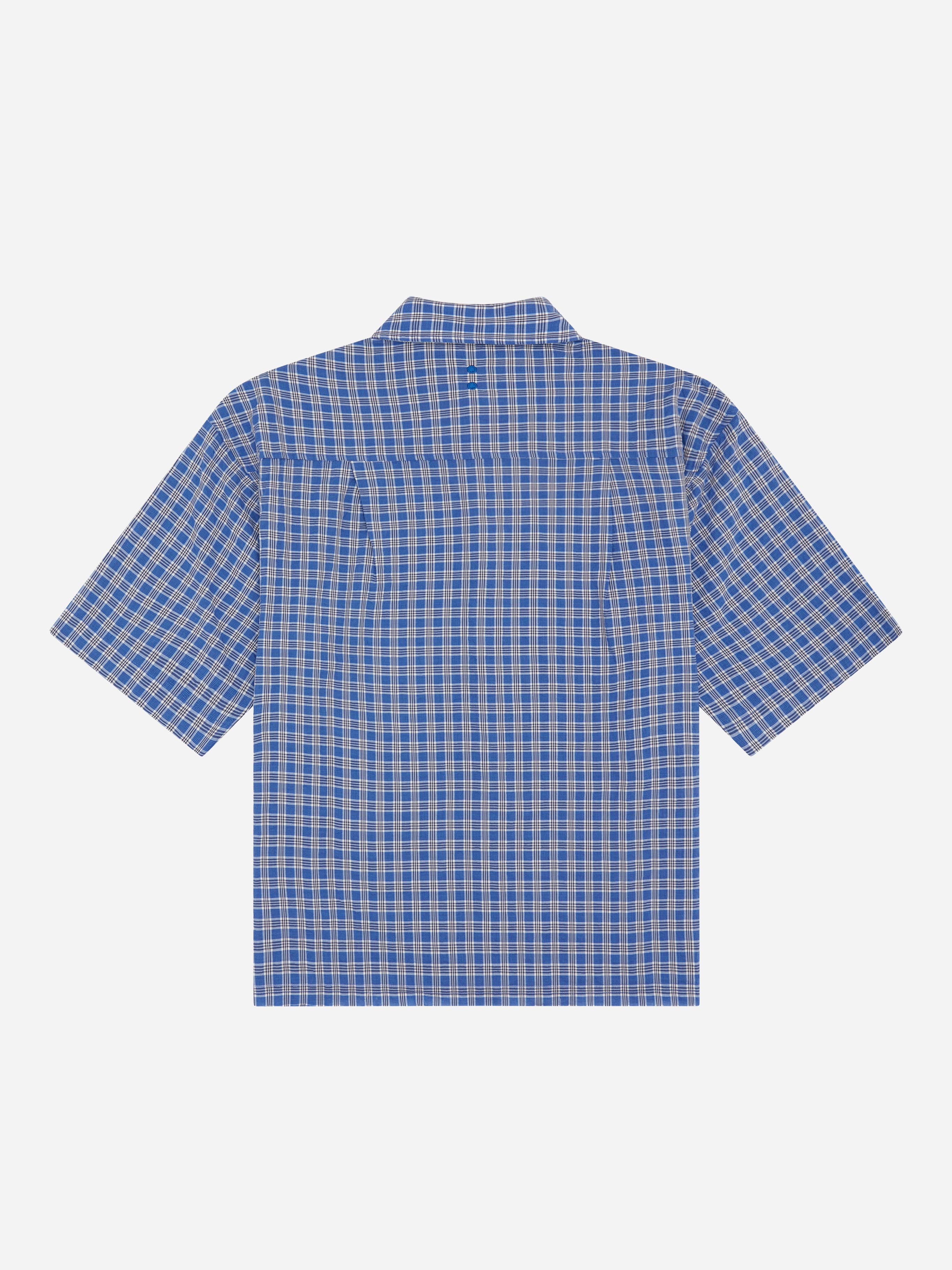 about:blank | raw hem s/s check shirt blue