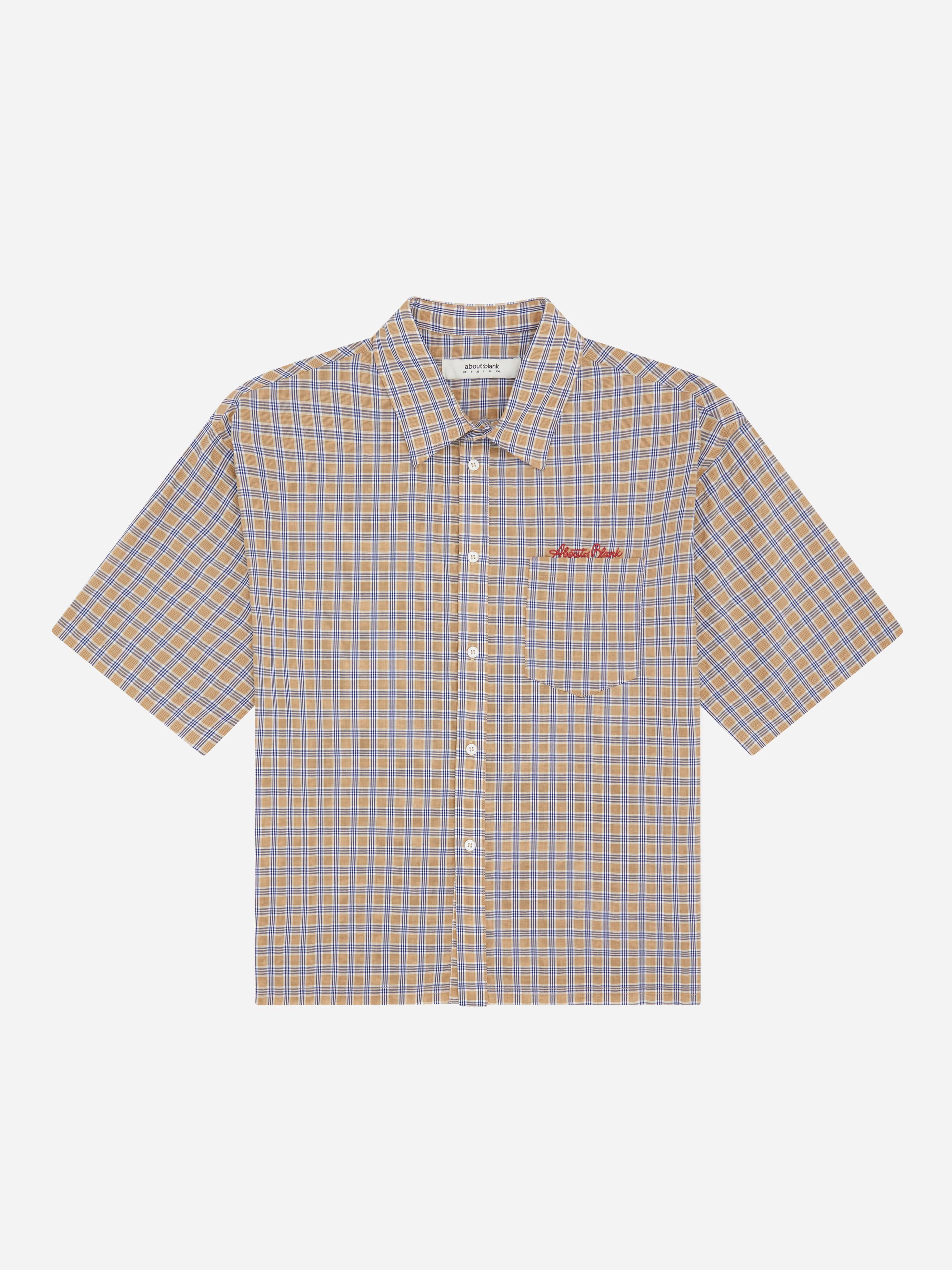 about:blank | raw hem s/s check shirt blue
