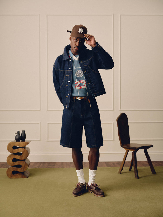 felled denim short raw indigo