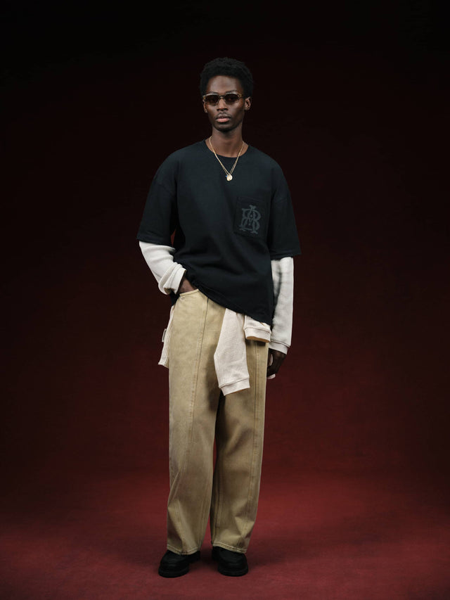 wide leg felled denim jean desert