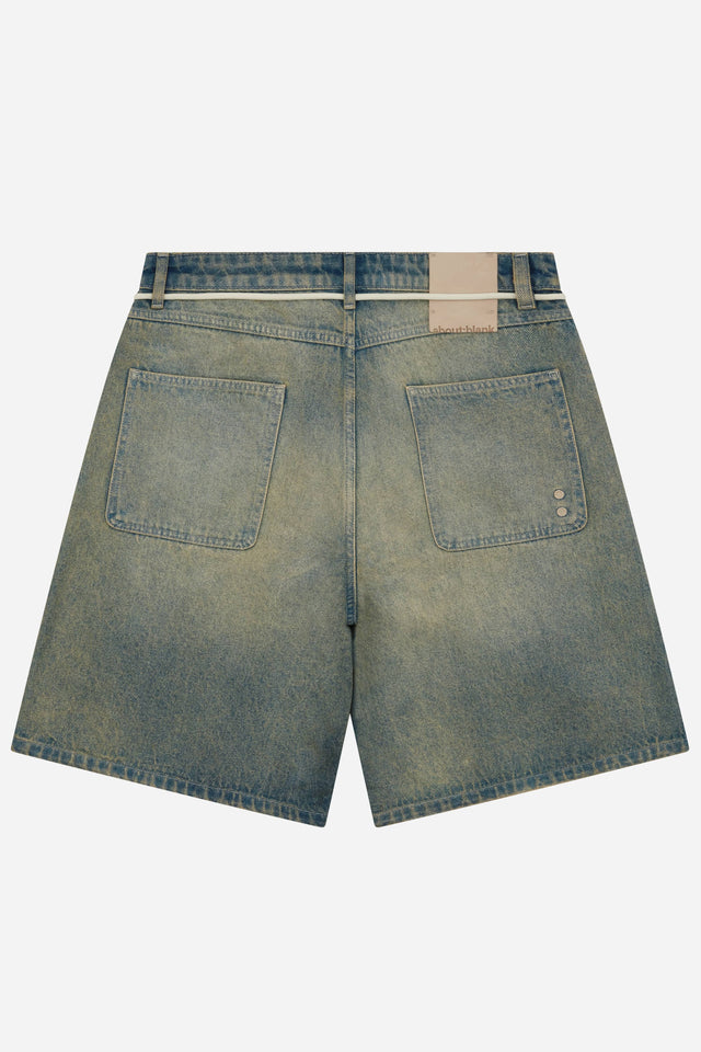 wide denim short dirty wash