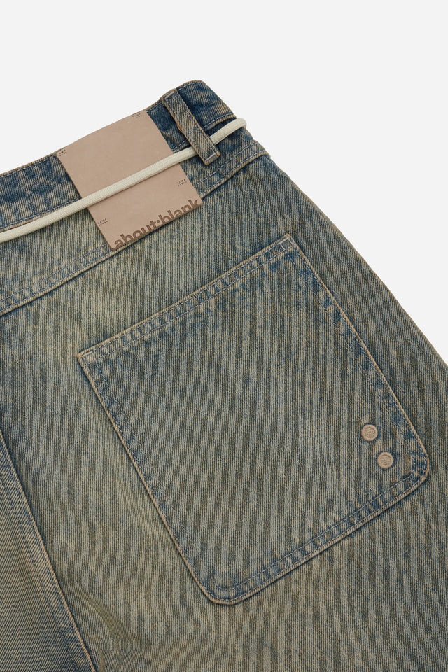 wide denim short dirty wash
