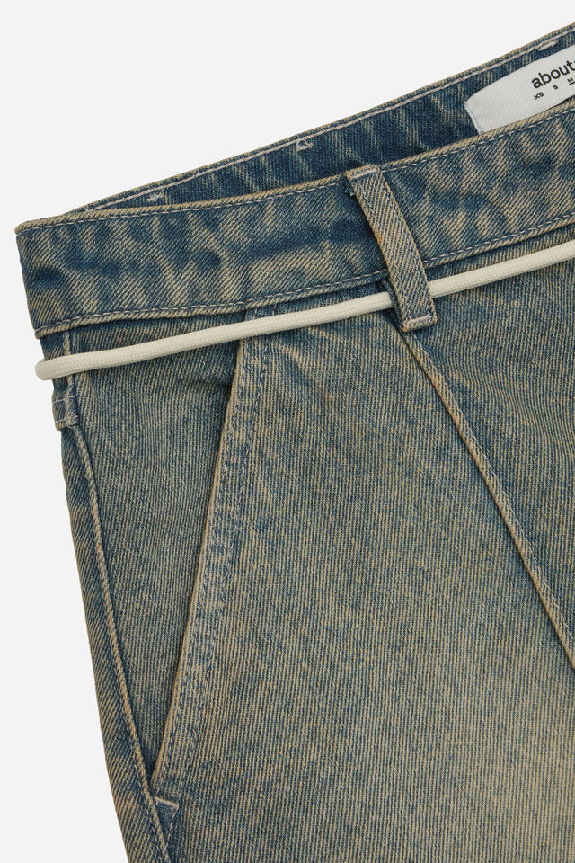 wide denim short dirty wash