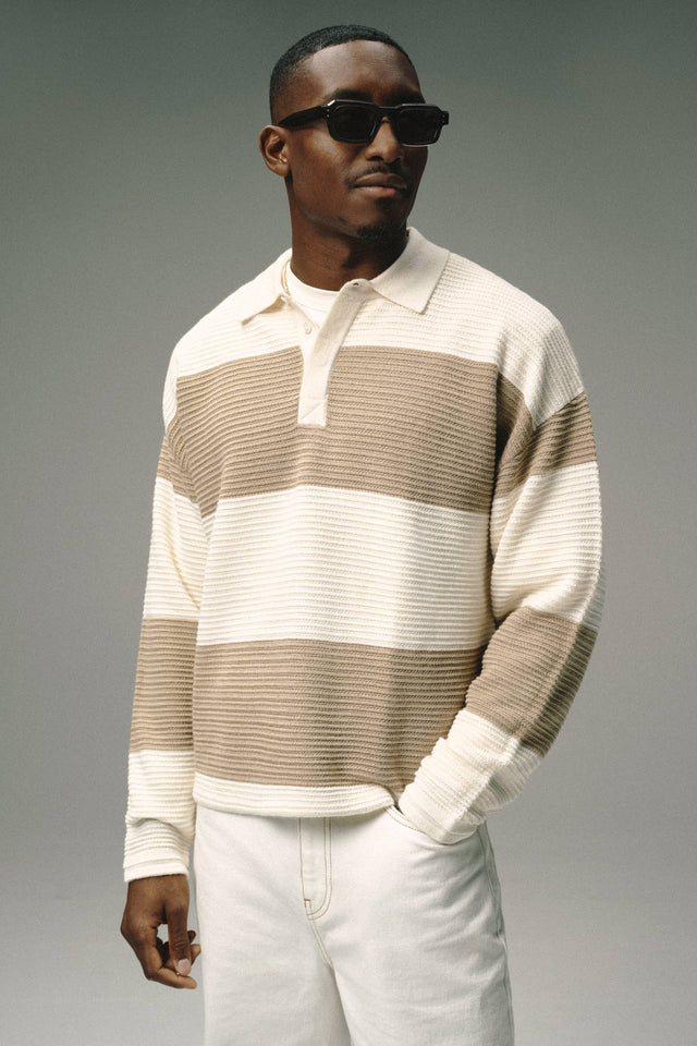 knitted striped rugby shirt oat/boulder