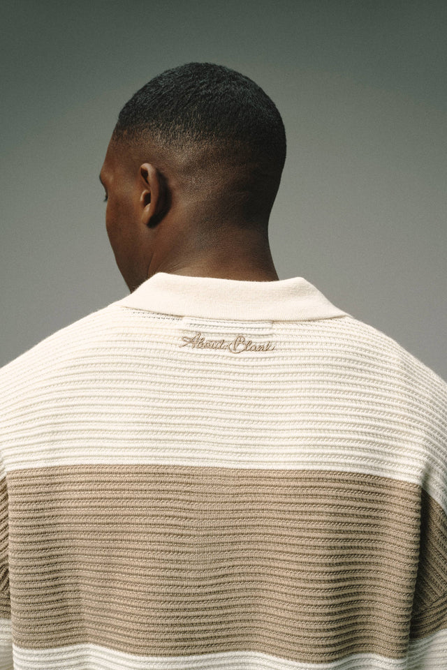 knitted striped rugby shirt oat/boulder