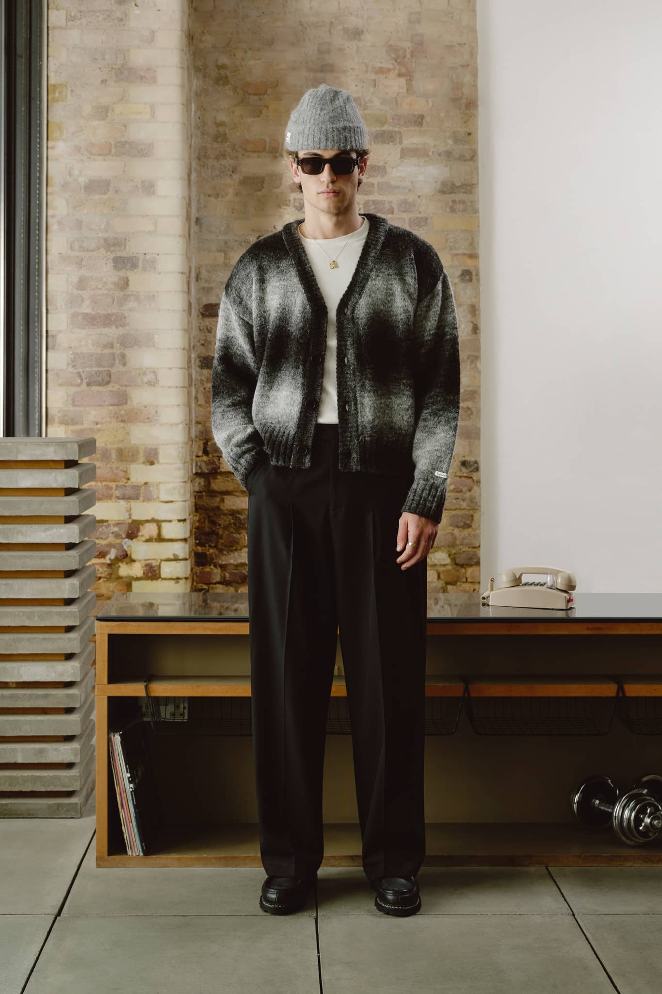 ombré brushed cardigan black/ecru