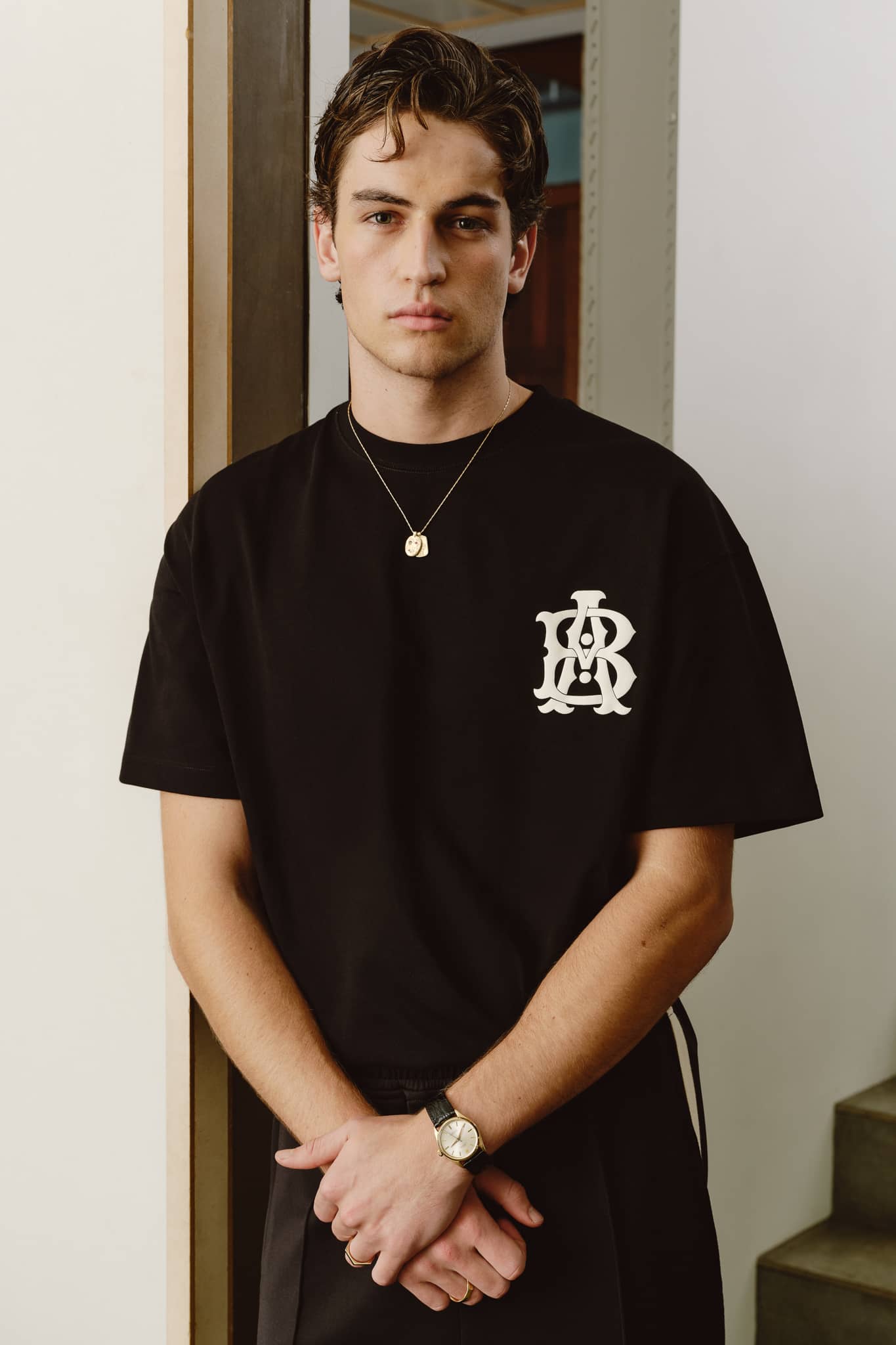 About blank Monogram T shirt Black ecru About blank monogram t shirt black ecru