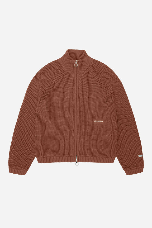 rib knit zip brown