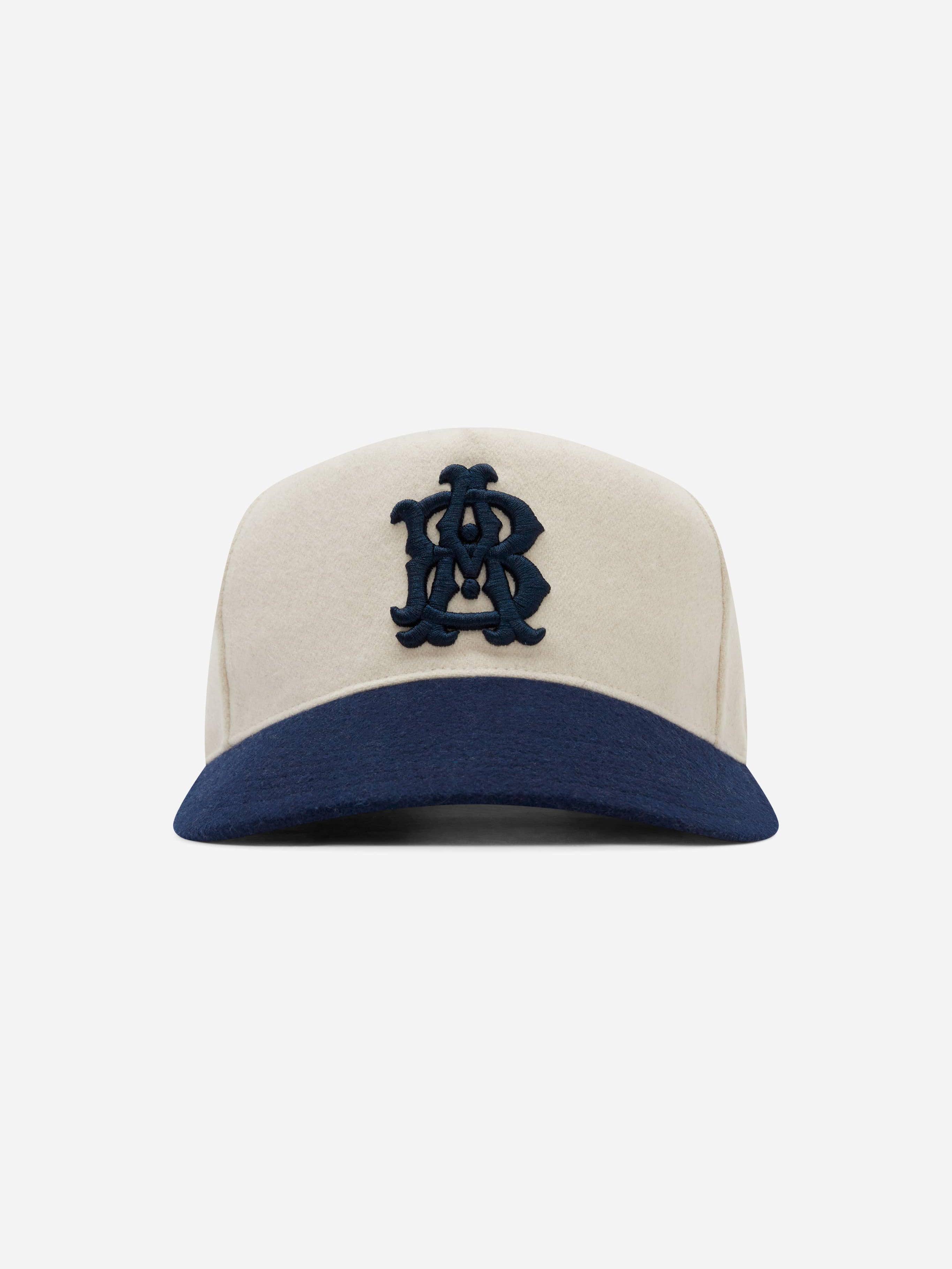 about:blank | monogram wool cap ecru/navy