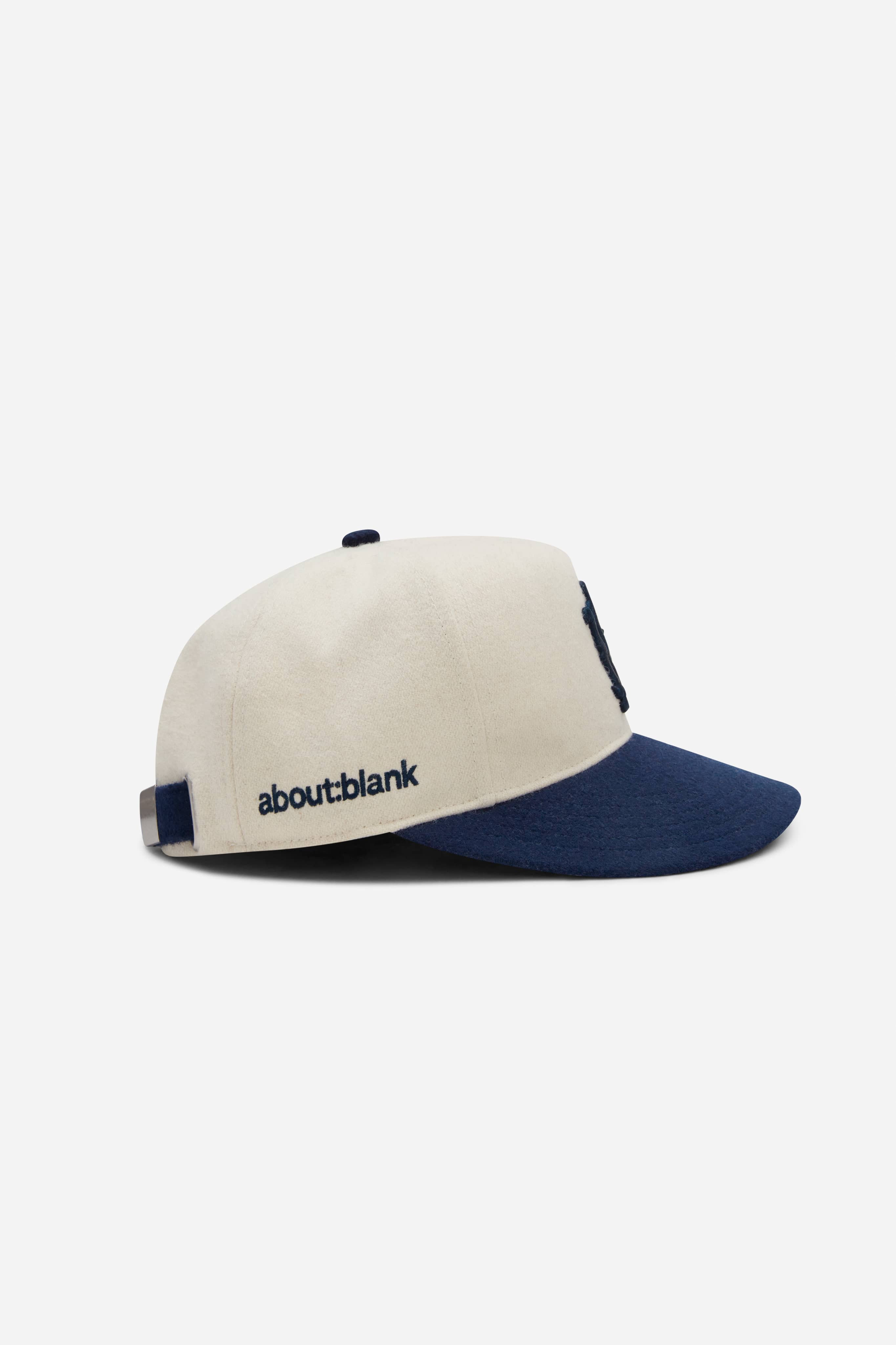 about:blank | monogram wool cap ecru/navy