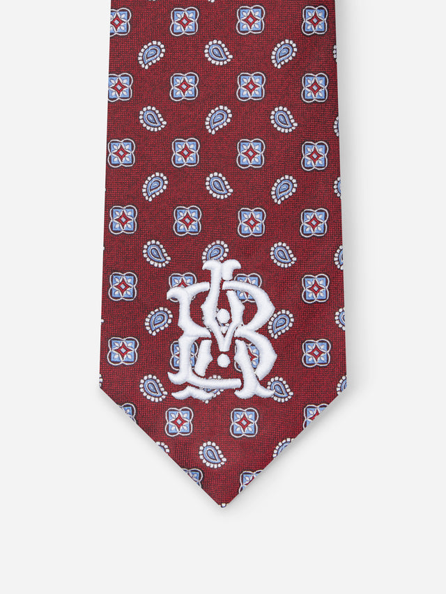 monogram tie red paisley